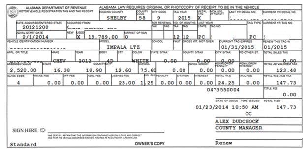 When you renew your vehicle each year, you are presented with a Registration Receipt to keep in your vehicle. This shows you a complete breakdown of all the fees you paid.