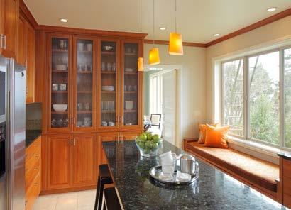 built-in banquette (with built-in storage) at the bay view window.