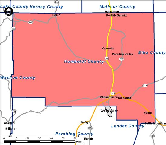Humboldt County County Seat: Winnemucca County Size: 9,658 square miles (9,648 square miles land; 10 square miles water) Population Key Demographic Data Households 2000 Census 16,106 2000 Census