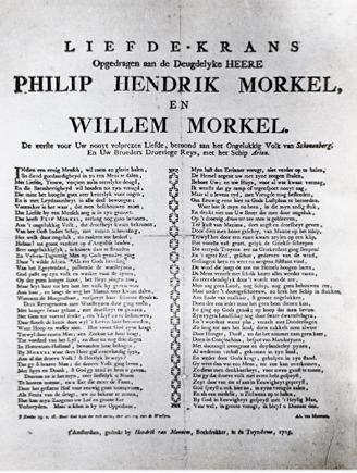 Liefde-krans Dedicated to Philip and Willem Morkel 1725 (1) Children (1) Philip Morkel had three children, two daughters and one son Willem, who in turn had four sons (and 6 daughters, of whom two