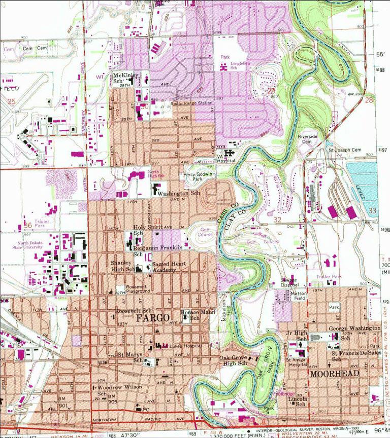 1993 Fargo North, North Dakota Quadrangle USGS 7.