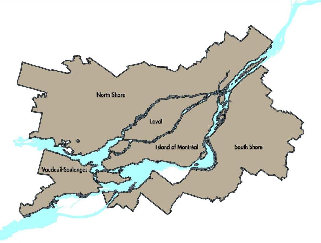 Map Boundary of the Montréal Census Metropolitan Area*(CMA) Click on the name of the desired large area in order to access the map and related data