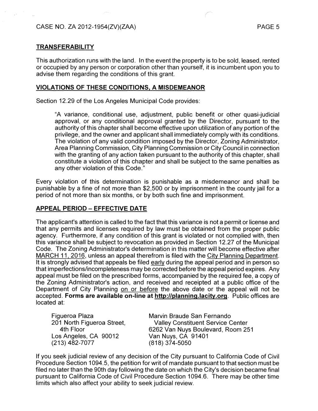 PAGE5 TRANSFERABILITY This authorization runs with the land.
