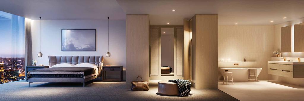 Collins House Artist Impression - Bedroom, Robe & Bathroom THE INTERIORS ARE RAW YET REFINED, OFFERING A