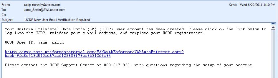 Figure 1.2.3 Self Registration Successful Page After completing the Self Registration page, you receive a UCDP-system generated email (shown in Figure 1.2.4) asking you to validate the email address and complete your registration.