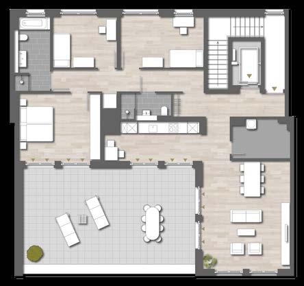 facade) Landscaped, green, inviting central courtyard Penthouse 6th upper floor Balconies or terraces with green areas Heated sun room can be used