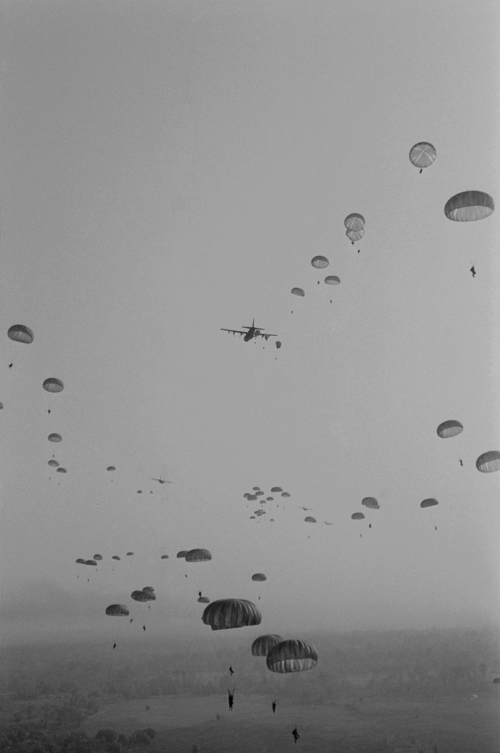 Catherine Leroy with the 173rd Airborne Brigade in a combat jump,