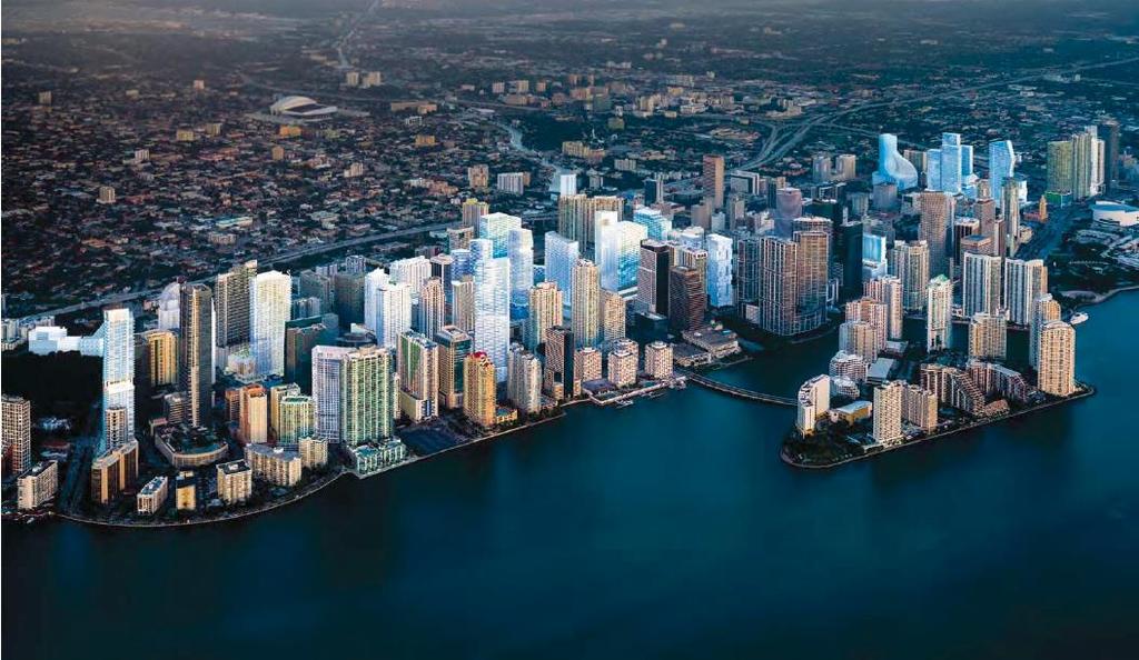 2020 Projected Miami CBD Skyline Residential development projects, highlighted in white, are expected to