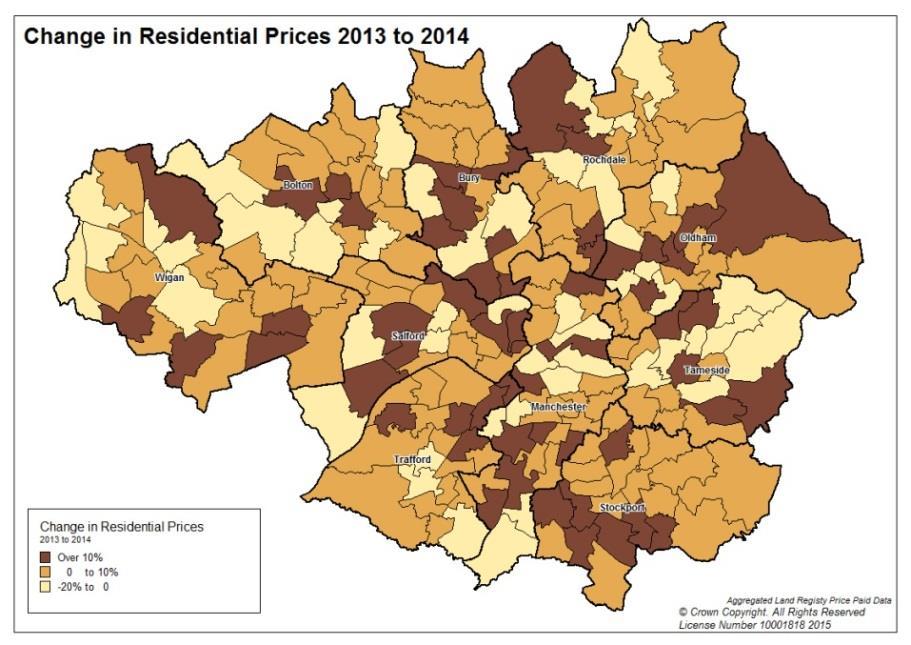 2.20 With regards to annual change in residential sales and prices at ward level the picture is much more mixed as highlighted in the maps below.