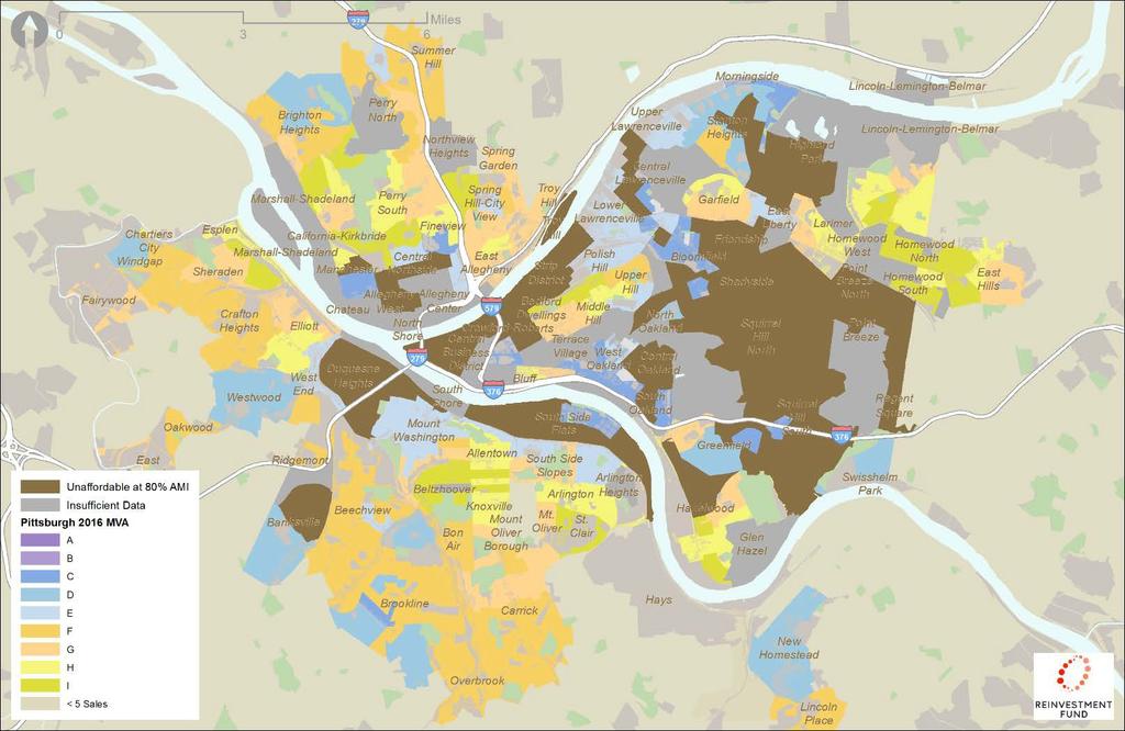 Areas Affordable at up to 80% AMI in Pittsburgh 45 Median household income in 2015 for Pittsburgh