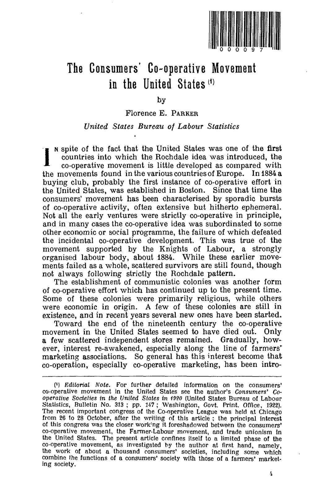 The Consumers' Co-operative Movement in the United States ll) Florence E.