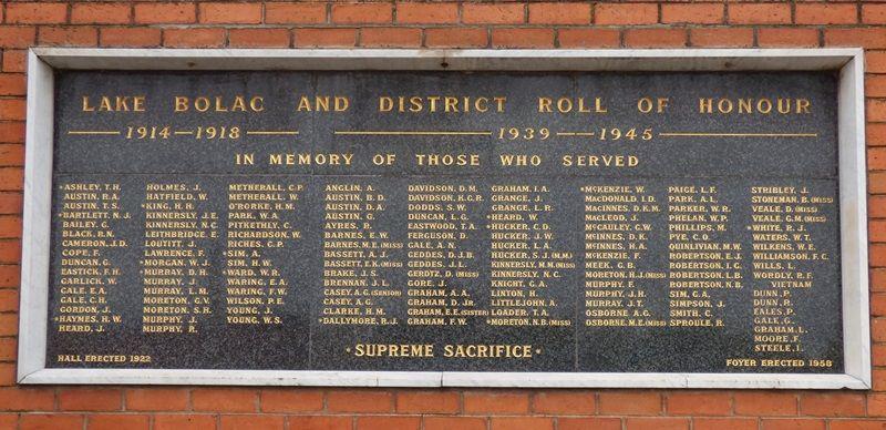A. Sim is remembered on the Lake Bolac and District Roll of Honour which is located in Memorial Hall, Montgomery Street, Lake Bolac, Victoria.