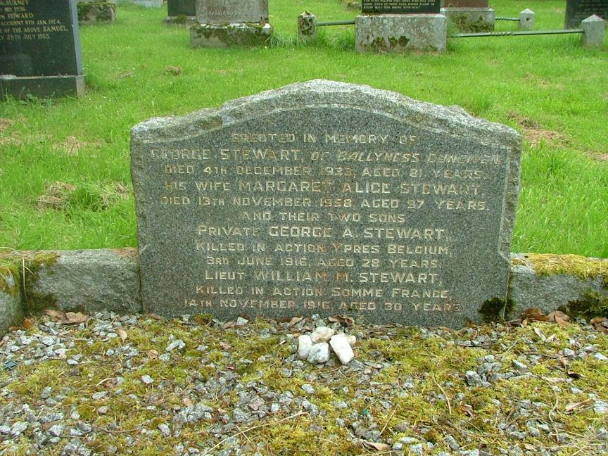Photo of Lieutenant William M. Stewart s name on the family headstone in Dungiven Parish Churchyard, Dungiven, Londonderry, Northern Ireland.