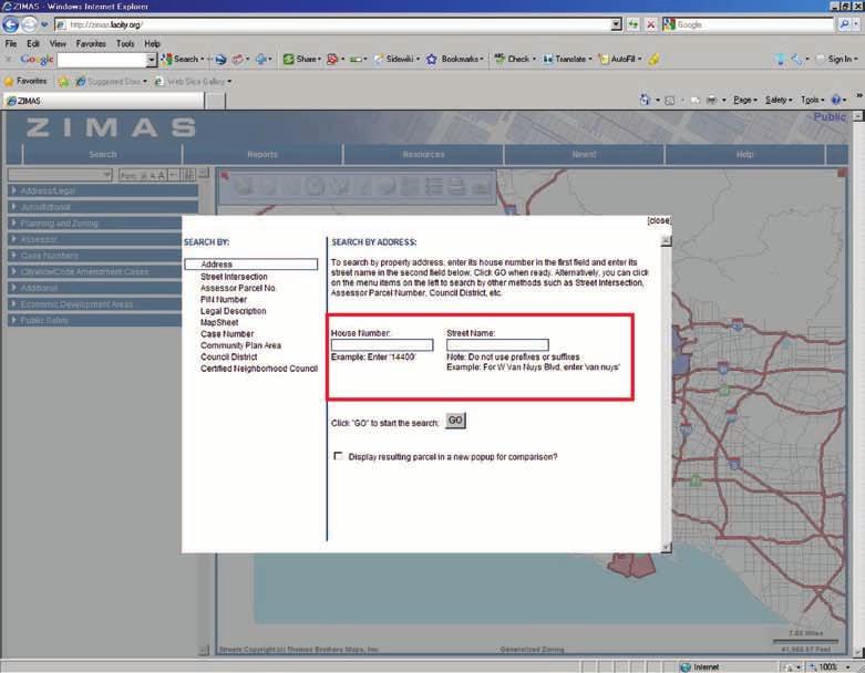 Section IV Using ZIMAS How to look up previous survey and designation information using ZIMAS (the Planning Department s Zone Information & Map Access System): Currently ZIMAS includes properties: 1.