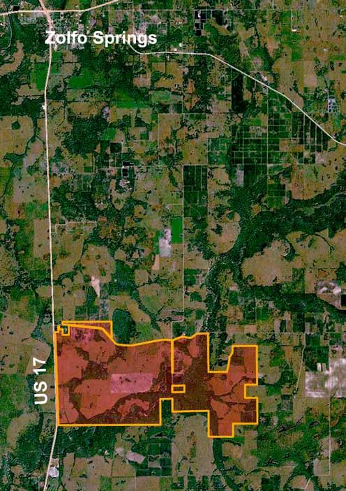 Hardee County Property Aerial Road Frontage: 3.04 +/- miles on Sweetwater Road 1.8 +/- miles on US 17 and is accessed via the east side of U.S. Highway 17 South and from the north and south sides of Sweetwater Road.