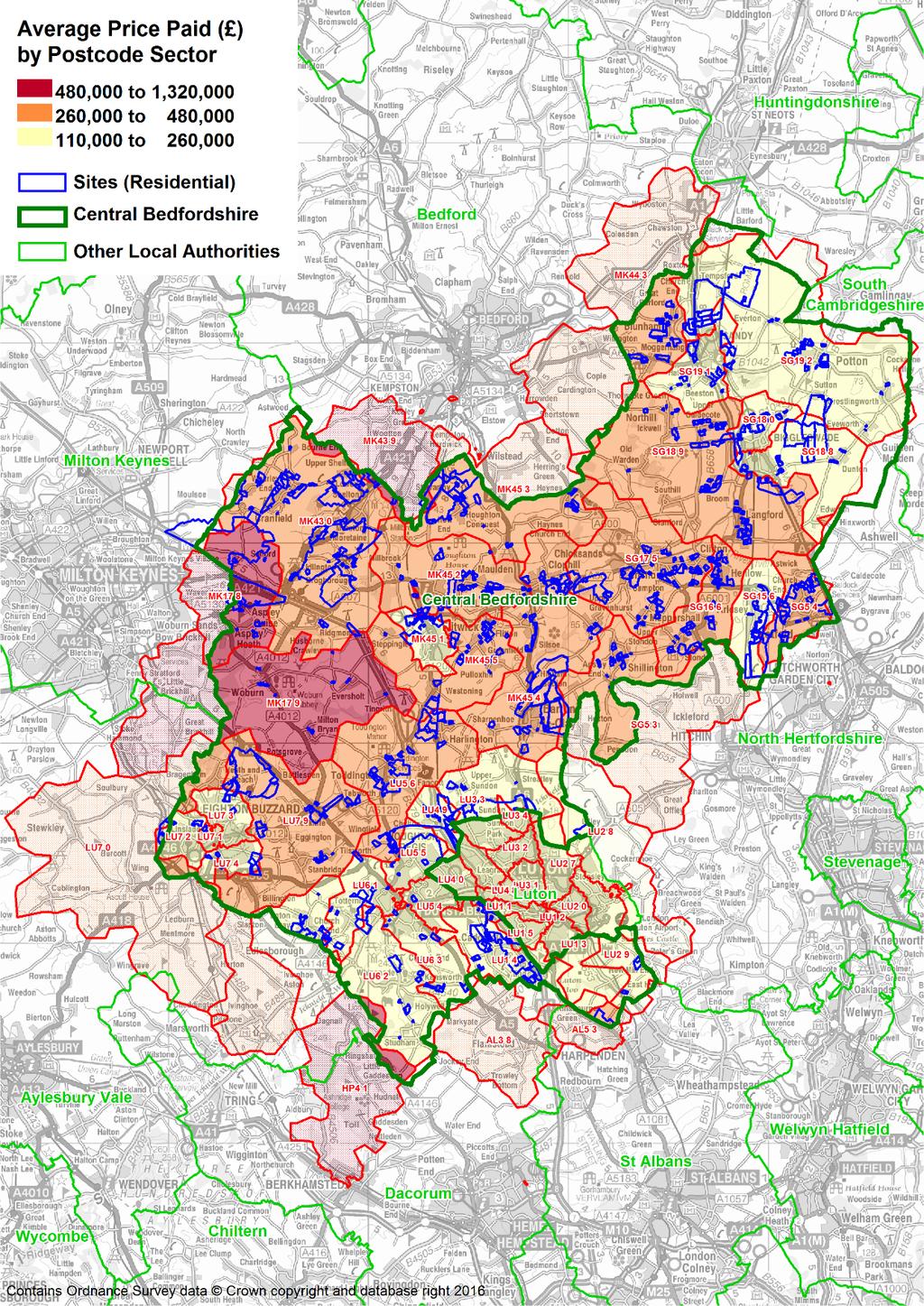 Viability Report Figure 3-1: Central Bedfordshire residential market value areas Note that value