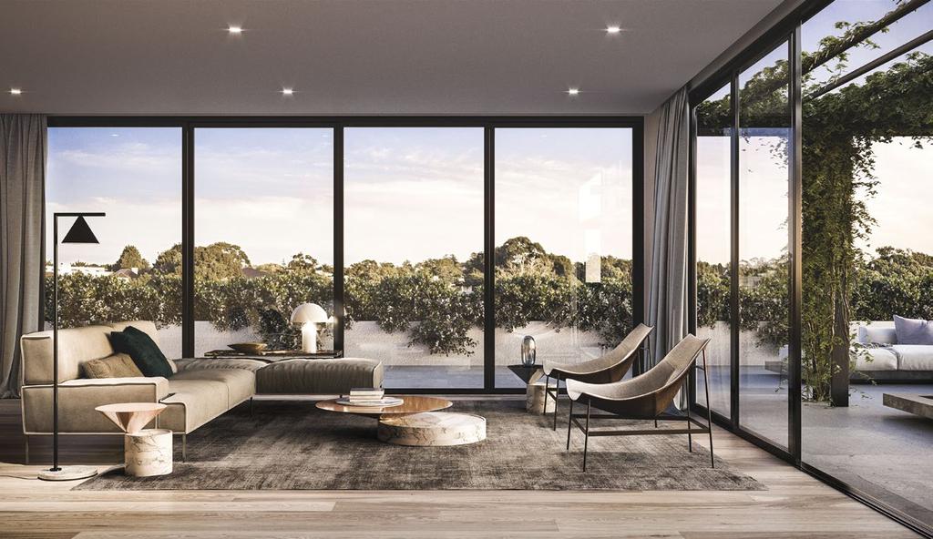 SPACE AND LIGHT IN BLENDED ZONES Open plan spaces will bathe in natural light from full-height windows and doors that maximise space and flexibility for a relaxed experience of living and dining.