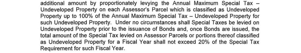 Bonds have been issued and after taking into account monies to be levied on Developed Property pursuant to the preceding sentence, the Board shall then levy such additional amount by proportionately