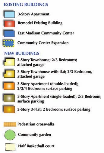 Surface Parking 3-Story 3-Flat; 2 Bedroom; Surface Parking Pedestrian Crosswalks Community Garden Half Basketball Court New Units = 227 Units Remodeled = 9 TOTAL NEW UNITS = 236 Existing Units