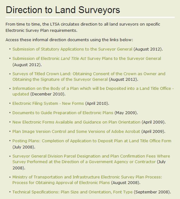 Directions to Land Surveyors 2 New Directions to Land Surveyors circulated in August 2012 These Directions provide