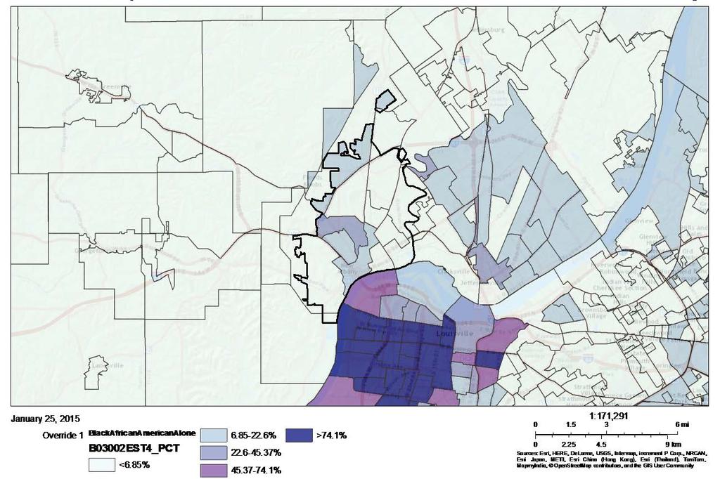 Figure 11 - Percent of Population Identifying Themselves as African American by Census Tract. The City of New Albany is part of the Louisville, KY Metropolitan Statistical Area (MSA).