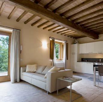 The restoration of Poggio Bianco has retained the essence of the original features with the addition of excellent quality fixtures and furnishings, as well as massive oak roof beams.