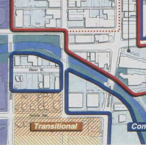 The south side of Aurora Avenue was included in the Downtown Plan. This area was designated as Transitional use.