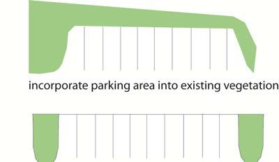 6.4 No more than 15% of employee and customer parking for any one building, or no more than 5 parking spaces (whichever is less) should be placed adjacent to any right-of-way.