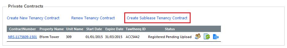 5.3. Create Sublease Tenancy Contract Sublease contracts can be created using the option Create Sublease Tenancy Contract from the homepage. Step 1. Property Details 1.