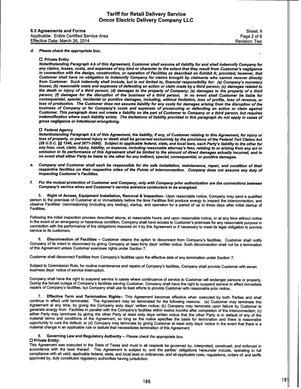6.3 Agreements and Forms Sheet: 4 Applicable: Entire Certified Service Area Page 2 of 6 Effective Date: March 26, 2014 Revision: Two d. Please check the appropriate box.
