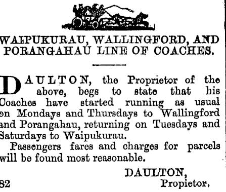 THE DAULTON FAMILY OF MANUTUKE, GISBORNE THOMAS DAULTON began his business life in the Wanstead district of Hawke s Bay as a Coachman in the early 1880 after having been in the Partnership Tyne &