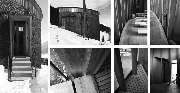 2.1. CHAPEL SAINT BENEDICT (SUMVITG SWISS) THE ASSEMBLED MONOLITH The wooden construction of the Saint Benedict Chapel is an assembled monolith, in which columns, beams, windows and the floor are
