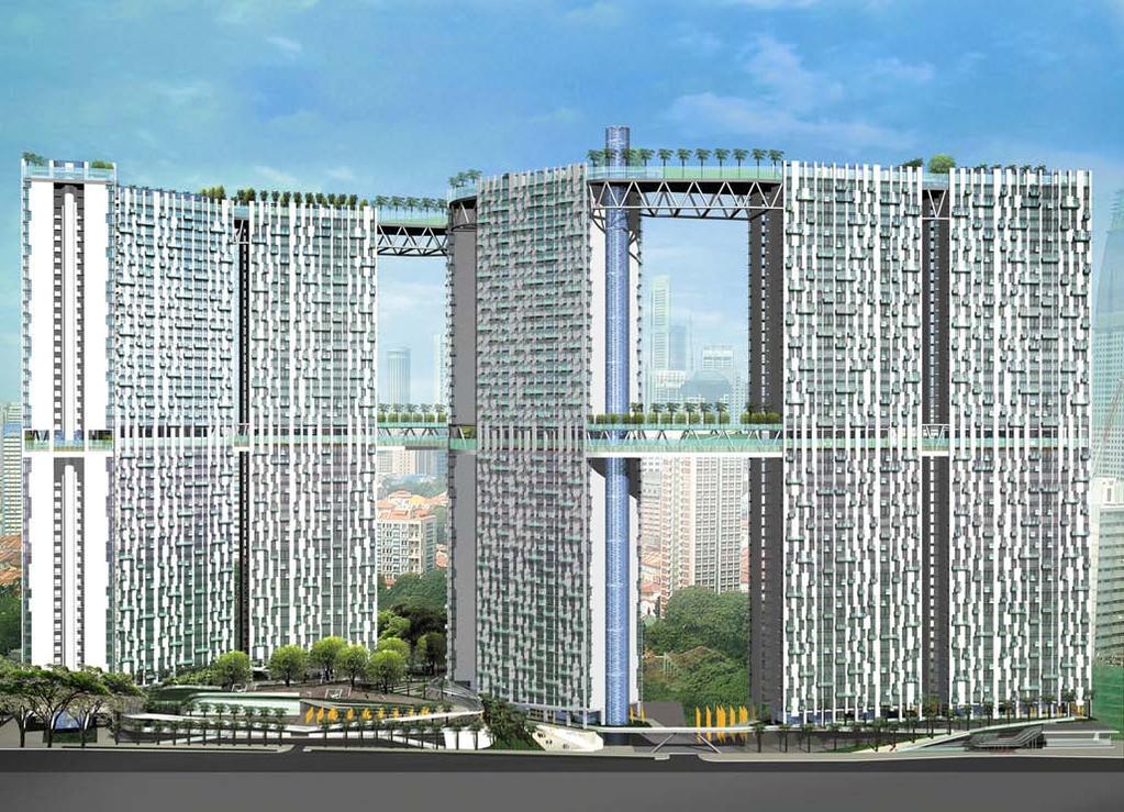 ARC duxton plain super high rise housing (1st prize) singapore, 2002 housing development board ARC: sky houses, flying green 2,5 ha in the middle