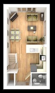 Through the entrance hallway, an open-plan kitchen/living/ dining area provides an opportunity for