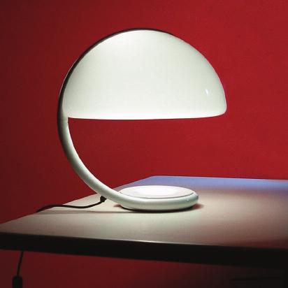599 serpente design elio martinelli 1965 Table lamp, diffused light, swivelling upper arm white methacrylate diffuser, metal lacquered structure in white