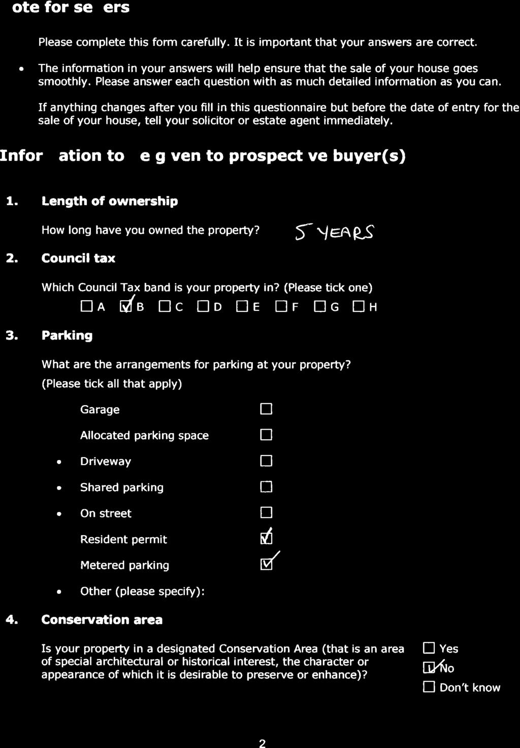 properly q uestion nai re Note for sellers a a a Please complete this form carefully. It is important that your answers are correct.