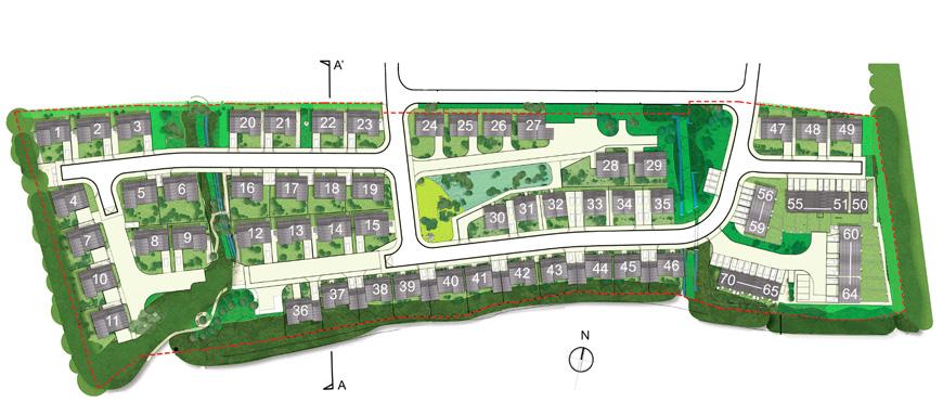 THE SITE PLAN The houses are arranged in terraces on either side of East-West roads, all facing to the Southerly view.