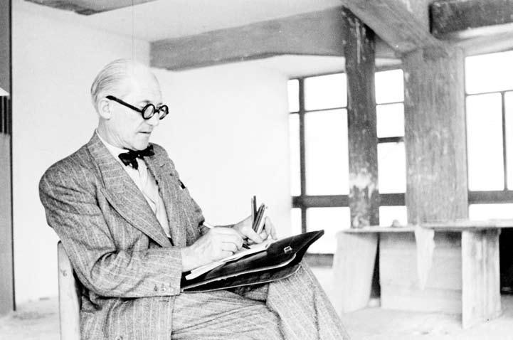 Fig. 17. Le Corbusier sketching the color design for the Claude and Duval Factory (Photograph by Jean- Jacques Duval).