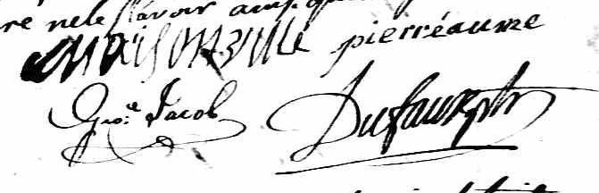 Pierre Chesne dit Labute s possible signature on Petition #11 (His signature has deteriorated from his signature at his marriage 43 years earlier on 10 February 1750) 10 June 1793,