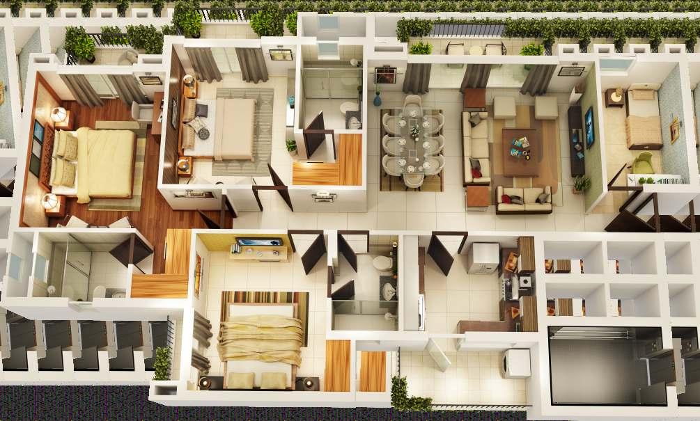 Typical Floor Unit- Type B (ISOMETRIC VIEW) Super Area= 1800 Sq. Ft. # 1540 Sq. Ft. ( Built-up Area) + 260 Sq.