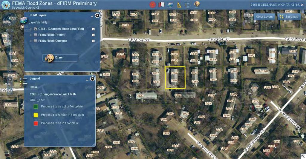 3857 & 3861 E Cessna St, Wichita, KS Proposed FEMA Map Possibly Effective Late 2016 This Application displays the PRELIMINARY floodplain boundaries received from the Kansas Department of Agriculture