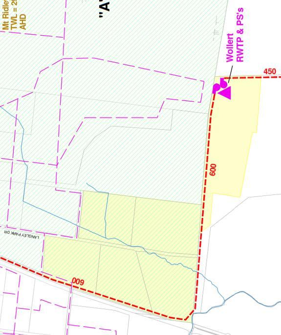 Utility ervices Infrastructure Assessment henstone Park Precinct tructure Plan The proposed location of the core RWTP facility is indicated by the purple triangle in the figure below with the
