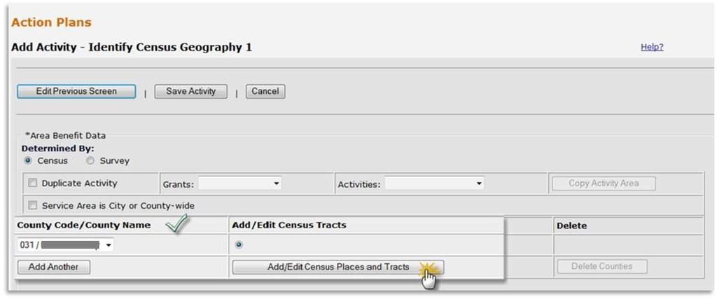 Option 3: Service Area is Census Place, Tracts and/or Block Groups On the Add Activity Identify Census Geography 1