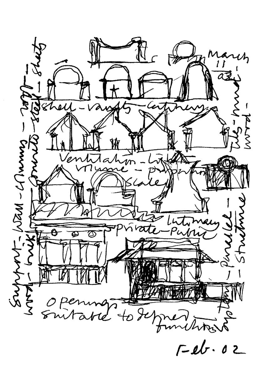 Centre for Environmental Planning & Technology 1966 2012 (Multiple Phases) Sketch study courtesy of VSF Studies of forms in relation to ventilation, light
