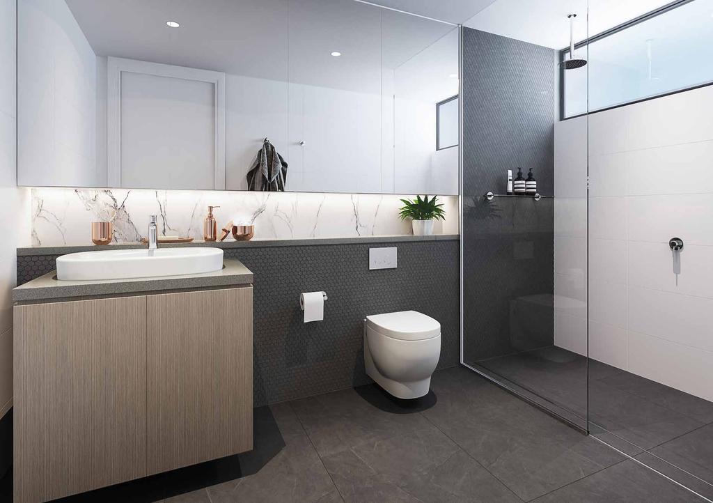 BATHROOMS BATHED IN RADIANT BEAUTY Octavia s elegance is displayed in the serenely sophisticated bathrooms and ensuites.