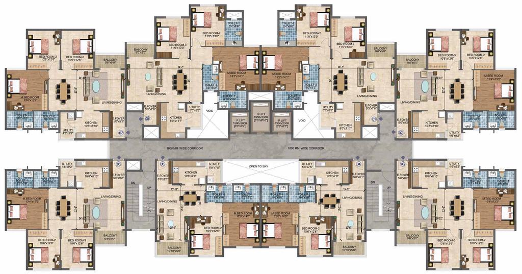 TYPICAL FLOOR PLAN - 1st to 18th TOWER - A, B & C 7 Type : 3B+2T A- 107 to A- 1807 B- 107 to B- 1807 C- 107 to C- 1807 8 A- 108 to A- 1808 B- 108 to B- 1808 C- 108 to C- 1808 1 A- 101 to A- 1801 B-