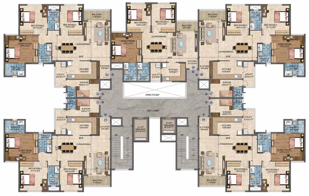 TYPICAL FLOOR PLAN - 1st to 18th TOWER - E 5 Type : 3B+2T E- 105 to E- 1805 CITY VIEW 4 E- 104 to E- 1804 6 E- 106 to E- 1806 1 E- 101 to E- 1801 9 E- 109 to E- 1809 GRAND CENTRAL BOULEVARD FACING