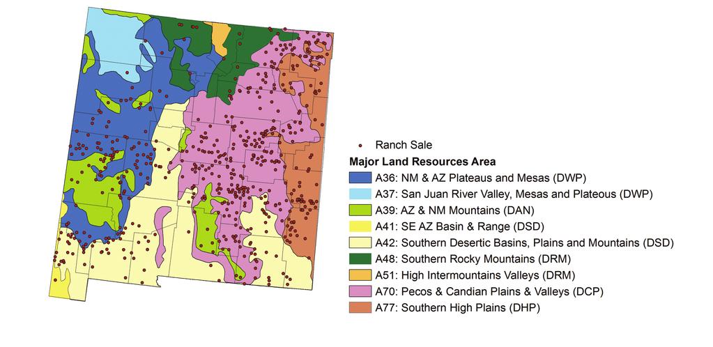 Figure 2. Ranch sale locations. Table 2.
