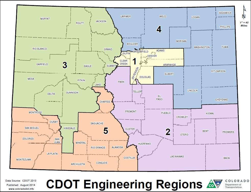 Region Map and Contact Information CDOT Headquarters 4201 E. Arkansas Ave. 4 th Floor Denver, CO 80222 303-757-9331 CDOT Region 1 2000 S. Holly St.