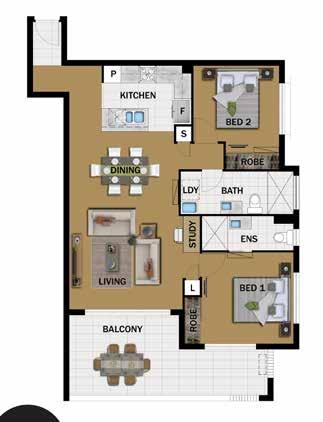 TWO BEDROOM APARTMENT TYPE E Apartment 5, 13, 21, 29 2 2 TWO BEDROOM APARTMENT